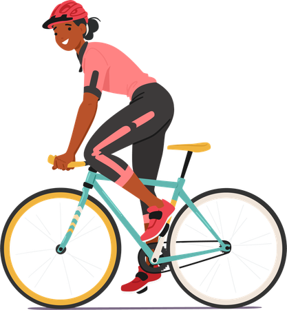 Ciclista femenina disfrutando de un paseo en bicicleta  Ilustración