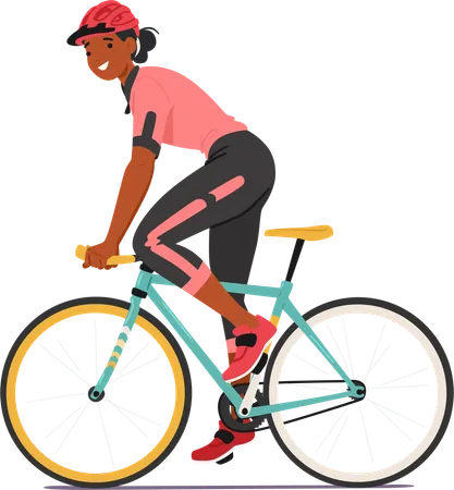 Ciclista femenina disfrutando de un paseo en bicicleta  Ilustración