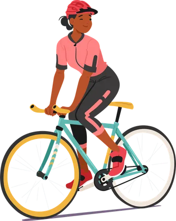 Ciclista femenina disfrutando de un paseo en bicicleta  Ilustración