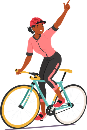 Ciclista femenina mostrando gesto de victoria  Ilustración