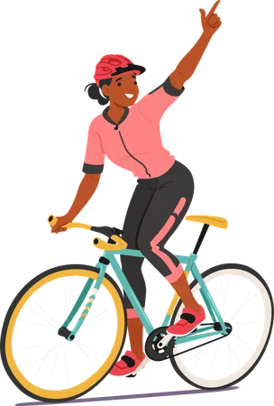 Ciclista femenina mostrando gesto de victoria  Ilustración