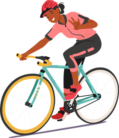 Ciclista femenina mostrando gesto de victoria  Ilustración