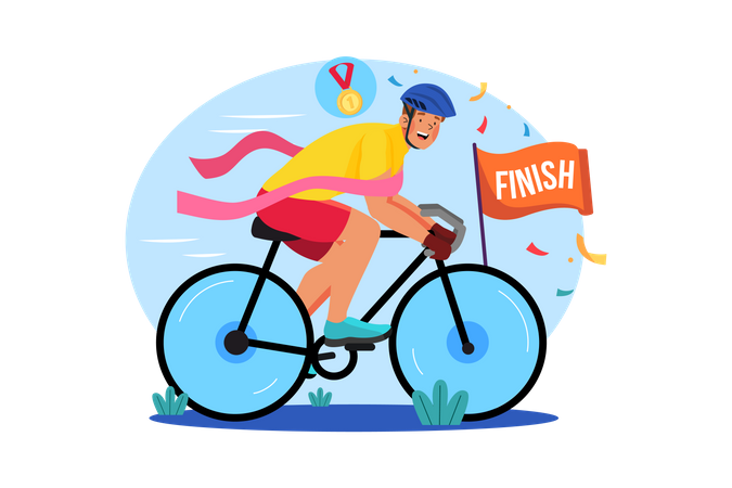 Ciclista finalizando carrera  Ilustración