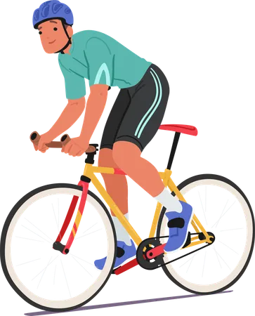 Pedais de ciclista masculino com um sorriso radiante  Ilustração