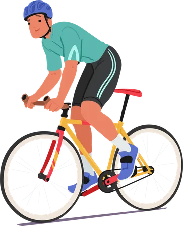Pedales de ciclista masculino con una sonrisa radiante  Ilustración
