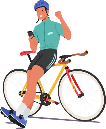 Ciclista relajado usando el móvil On Cycle  Ilustración