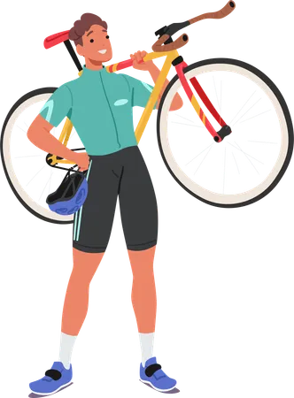 Ciclista segurando ciclo  Ilustração