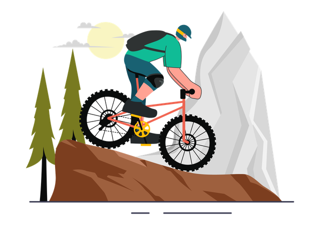 Ciclistas bajando montañas por deporte  Ilustración