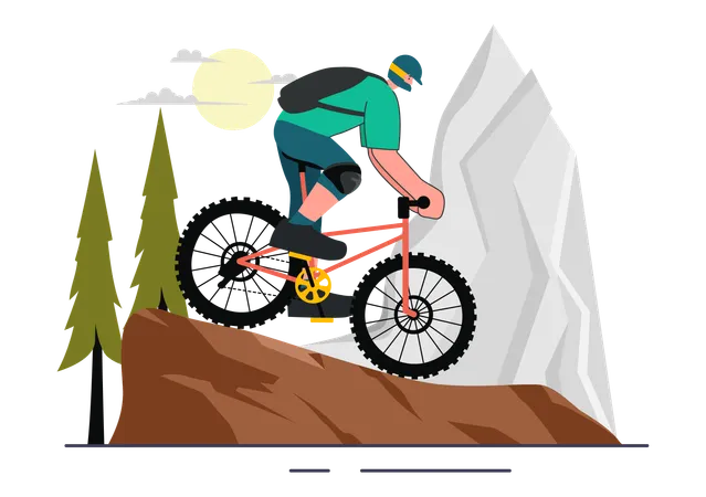 Ciclistas bajando montañas por deporte  Ilustración