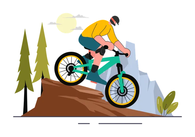 Ciclistas bajando montañas por deporte  Ilustración