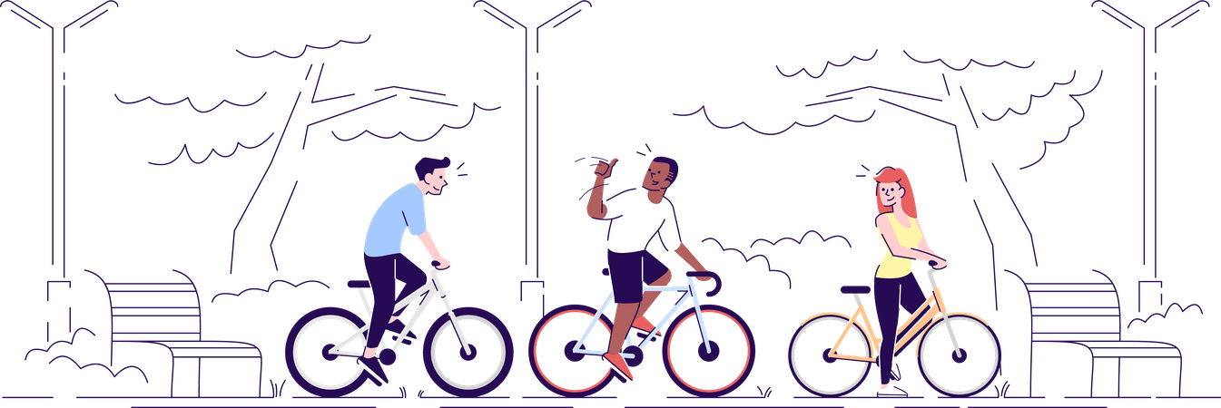 Ciclistas no parque  Ilustração