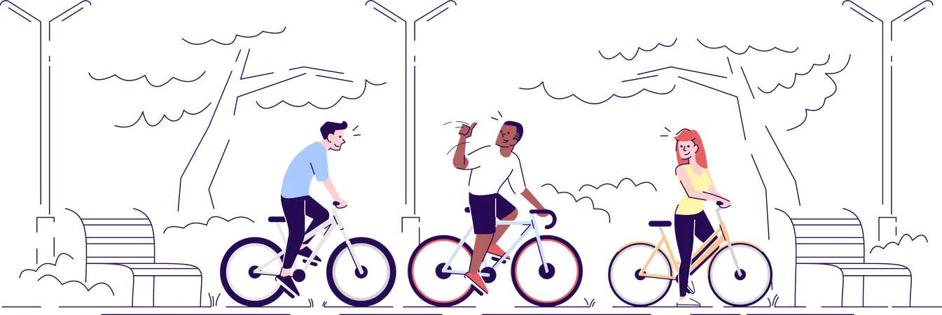 Ciclistas no parque  Ilustração