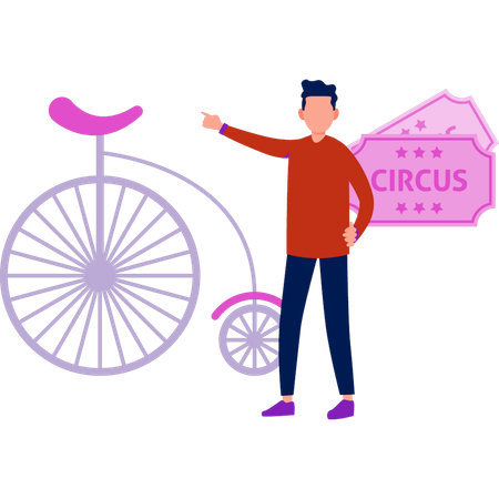 Menino de circo mostrando bicicleta  Ilustração