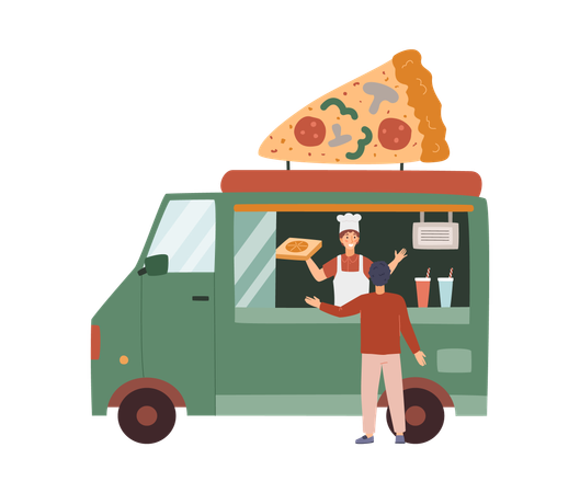 Comida de rua da cidade Pizza wagon ou caminhão  Ilustração