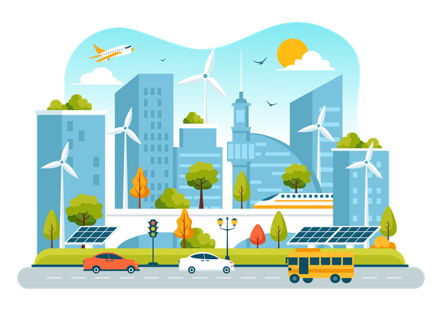 Cidade usando energia sustentável  Ilustração