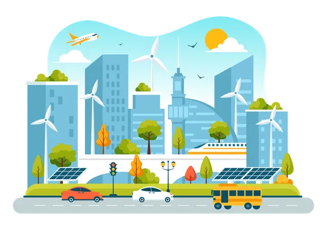 Cidade usando energia sustentável  Ilustração