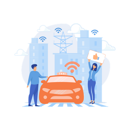Cidade usando tecnologias de sistema de transporte inteligente  Ilustração