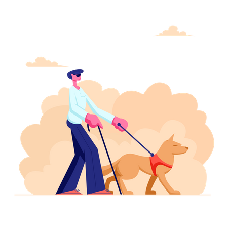 Ciego caminando con perro guía  Ilustración