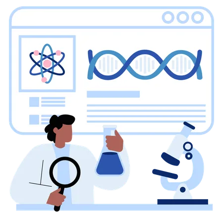 Ciência Masculina Pesquisando sobre DNA  Ilustração