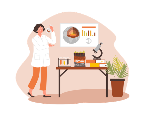 Mujer científica trabajando en el laboratorio  Ilustración