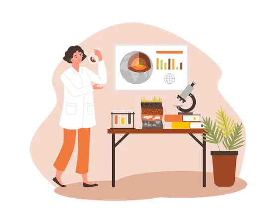 Mujer científica trabajando en el laboratorio  Ilustración