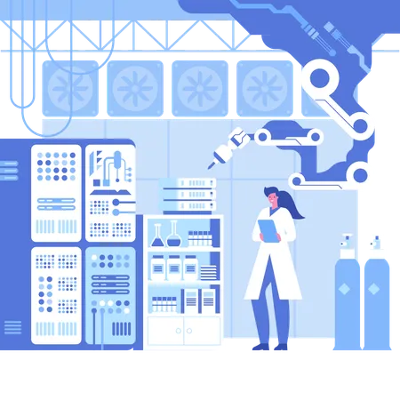 Científicas analizan datos de investigación  Ilustración