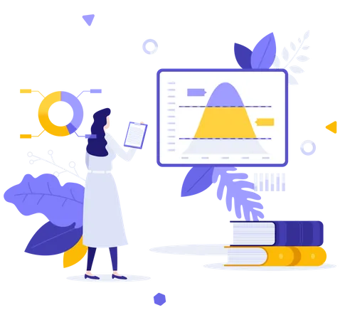 Científico analizando la distribución gaussiana  Ilustración