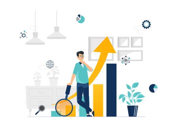 Científico de datos masculino haciendo investigación de crecimiento  Illustration