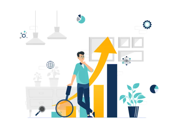 Científico de datos masculino haciendo investigación de crecimiento  Illustration