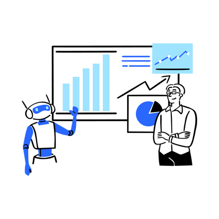 Científico de datos que trabaja con visualización mejorada por IA  Ilustración