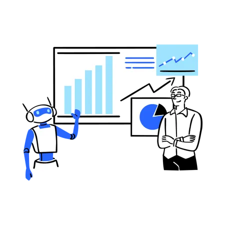 Científico de datos que trabaja con visualización mejorada por IA  Ilustración