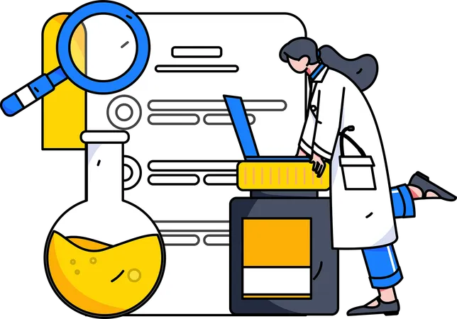 Científico de laboratorio trabajando en pruebas químicas  Ilustración