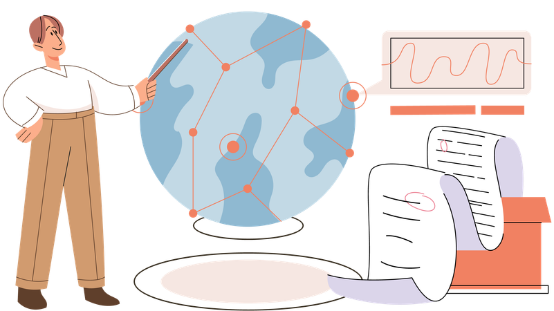 Científico elaborando informe sobre investigación de la Tierra  Ilustración