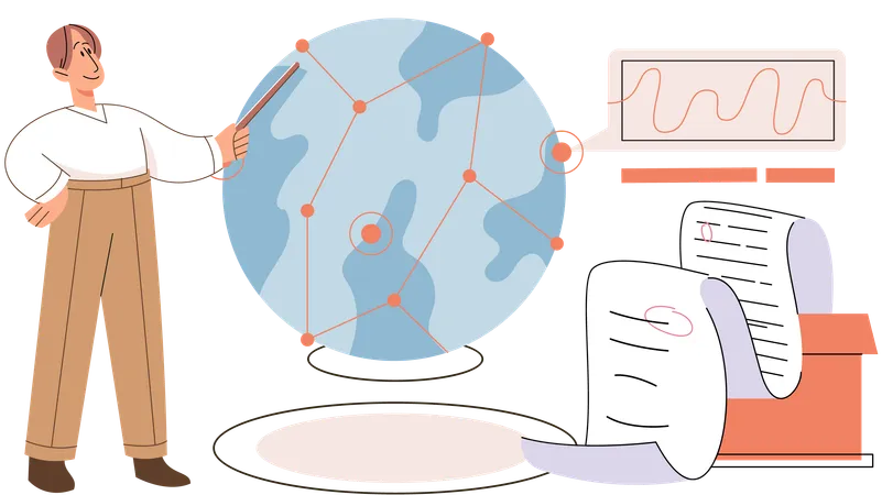 Científico elaborando informe sobre investigación de la Tierra  Ilustración