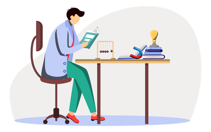 Científico en su lugar de trabajo  Ilustración