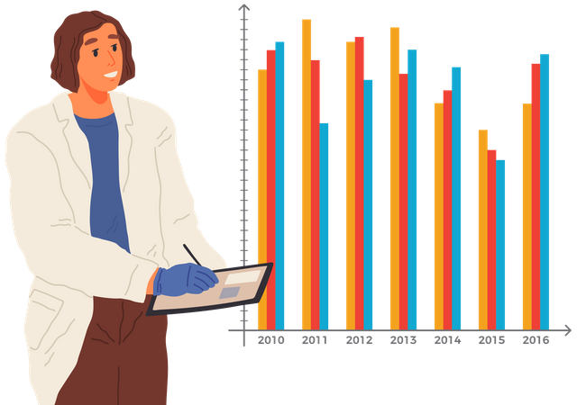 Científico escribiendo datos de investigación  Ilustración