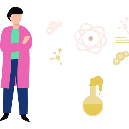 El científico está haciendo investigaciones en el laboratorio.  Ilustración