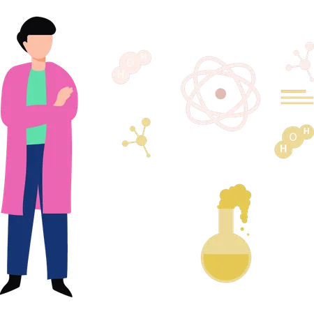 El científico está haciendo investigaciones en el laboratorio.  Ilustración