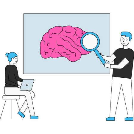 Científico estudiando el cerebro  Ilustración