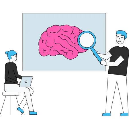 Científico estudiando el cerebro  Ilustración