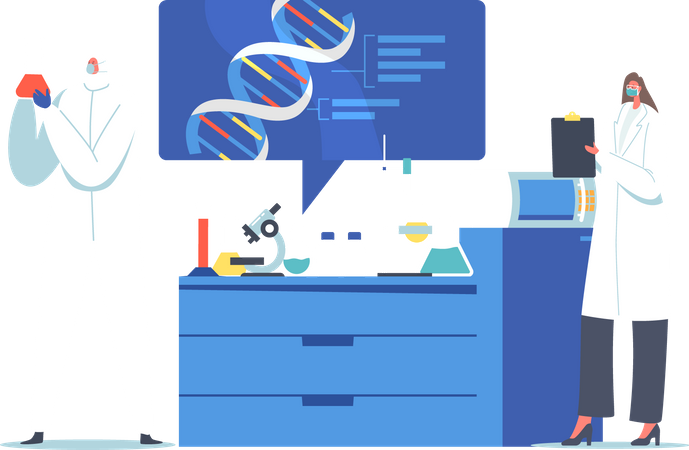 Científico experimentando con ADN  Ilustración