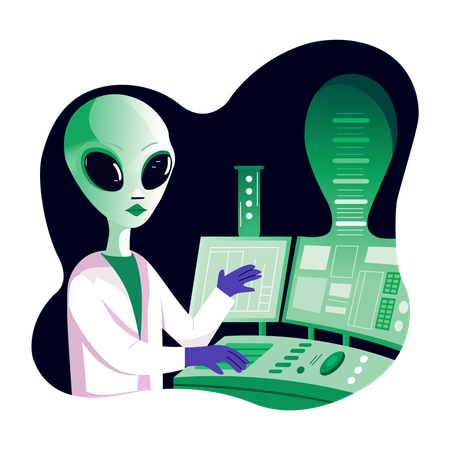 Científico extraterrestre trabajando en el laboratorio  Ilustración
