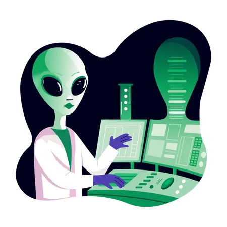 Científico extraterrestre trabajando en el laboratorio  Ilustración