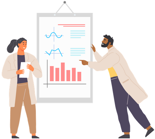 Científico haciendo análisis de datos  Ilustración