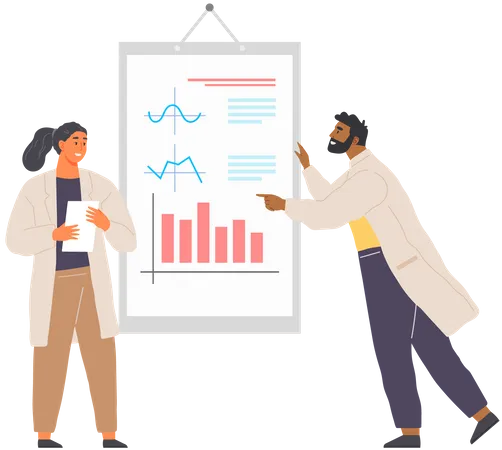 Científico haciendo análisis de datos  Ilustración