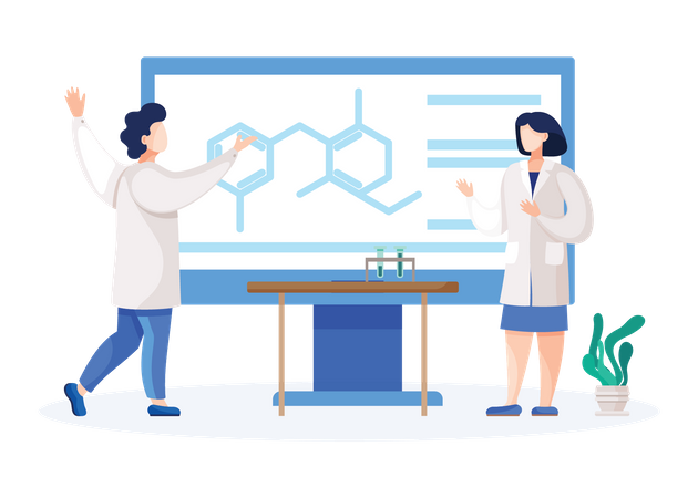 Científico haciendo investigación  Ilustración