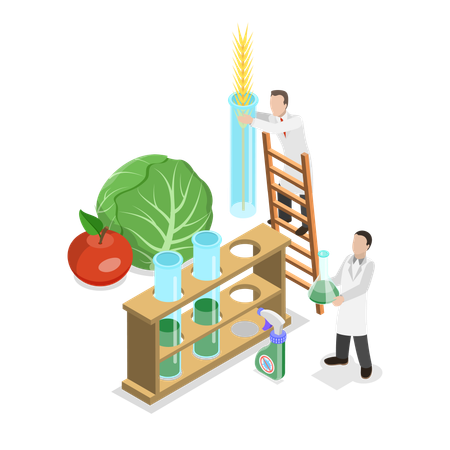 Científico realizando investigación agrícola.  Ilustración