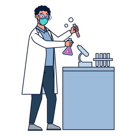 Científico haciendo investigación en laboratorio  Ilustración