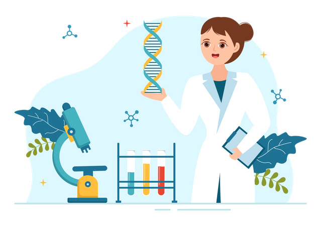 Científico haciendo pruebas de ADN  Ilustración