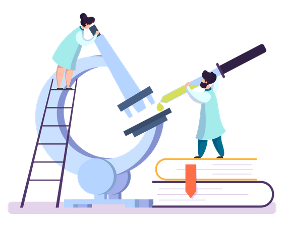 Científico haciendo pruebas y análisis clínicos  Ilustración